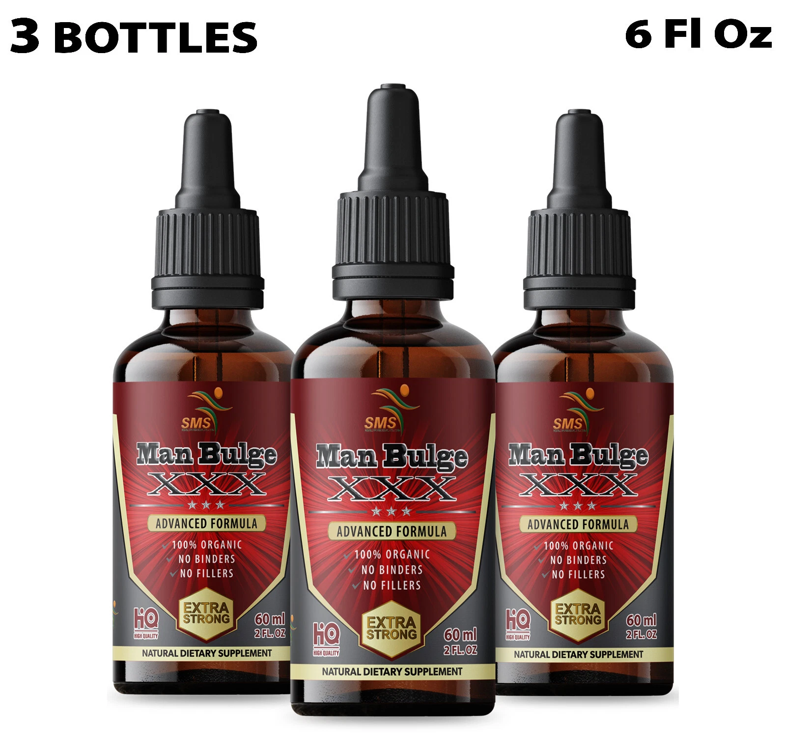 Man Bulge Mens Organic Tincture Herbal Drops 3 Pack 6 Fl Oz