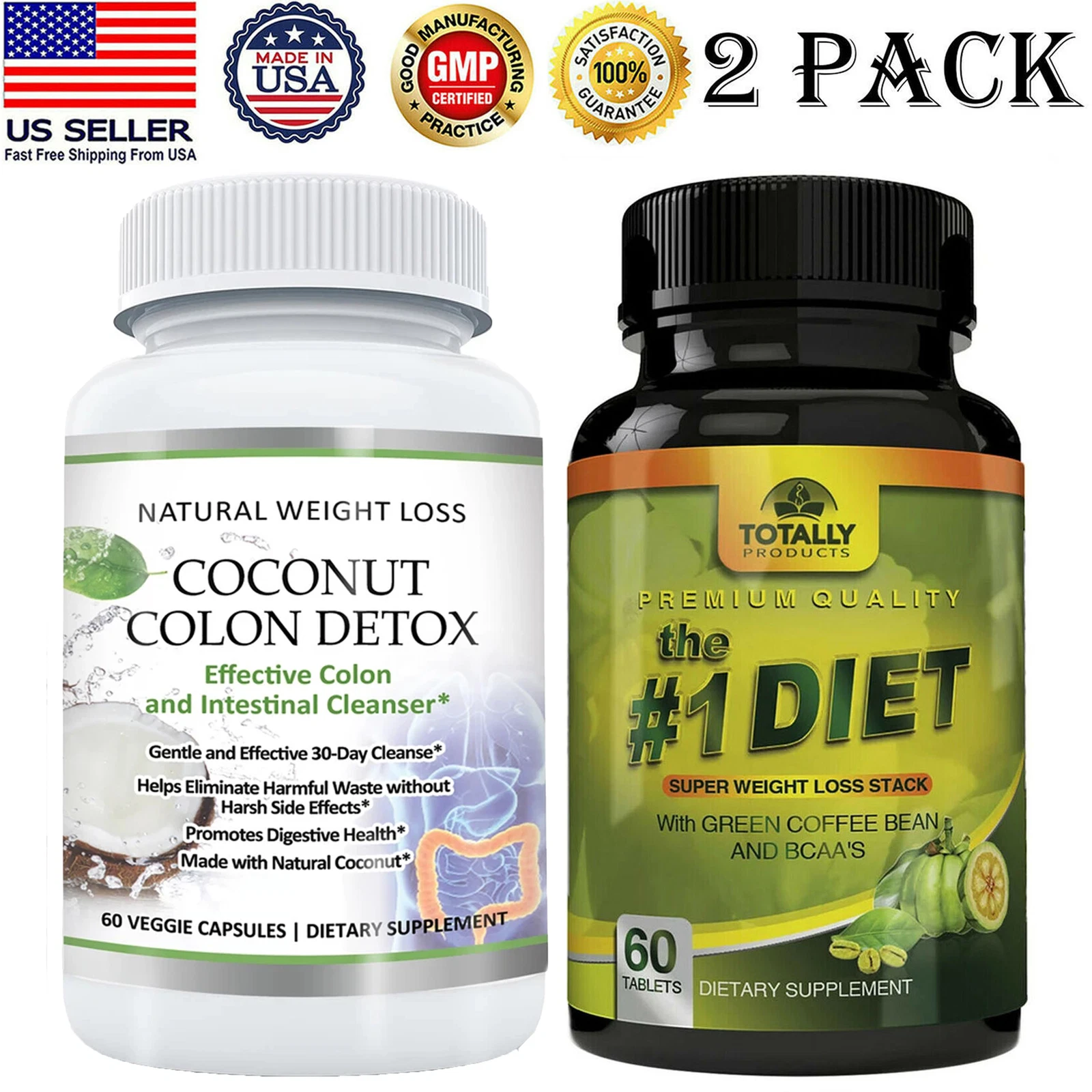 Coconut Colon Detox & Green Coffee Bean Fat Burner Weight Loss Dietary Capsules