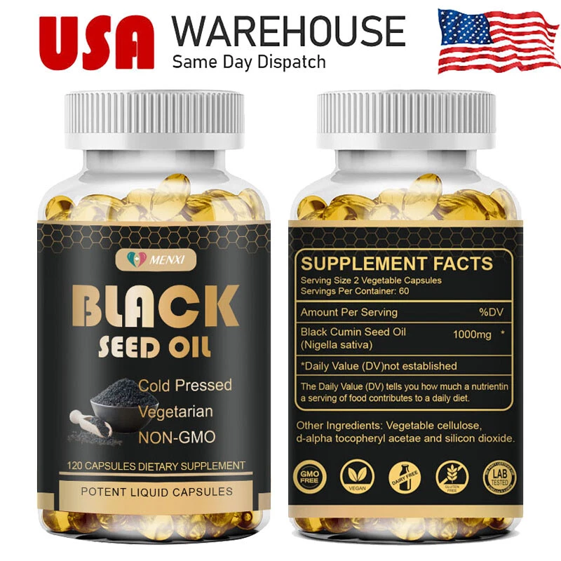 1000mg Black Seed Oil Capsules Cold Pressed - Immune Support 120Capsules Non GMO