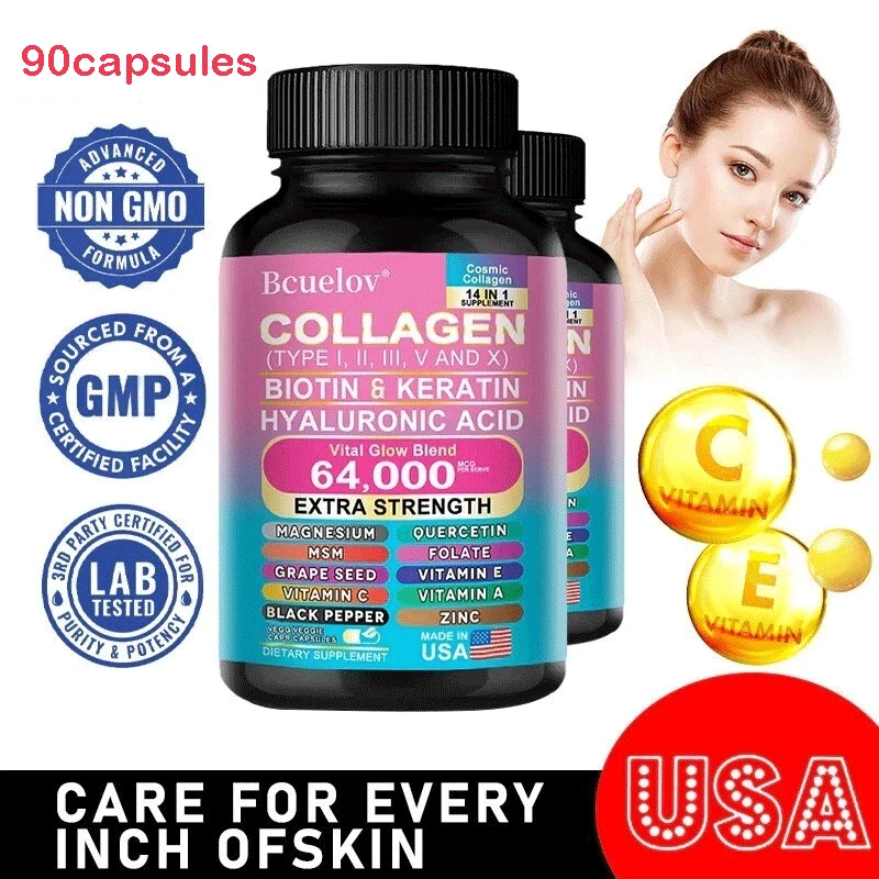 1~5PK 14-in-1 Collagen & Biotin Capsules Dietary Supplement 90 Capsules