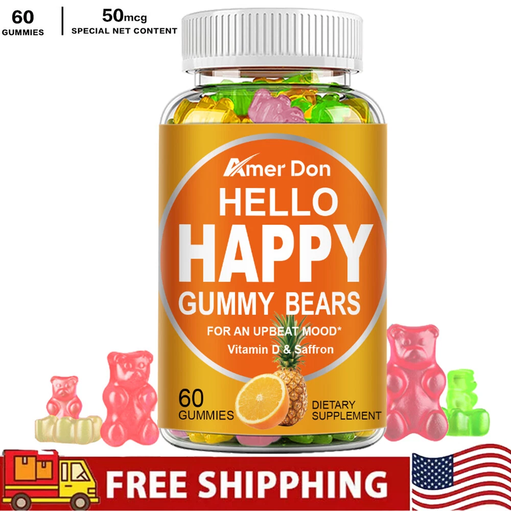 Hello Happy Gummies - Vitamin D & Saffron - Remain Optimistic Mood, Brain Health
