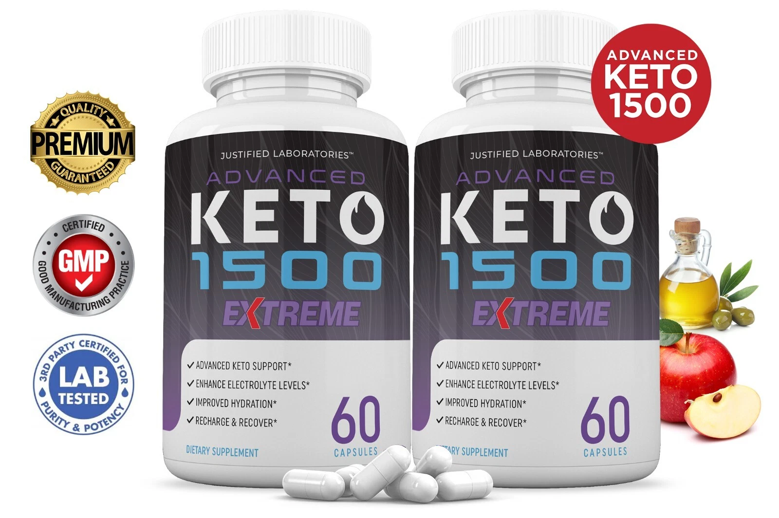 Advanced Keto 1500 Keto ACV Pills Extreme 1675MG New Improved Formula 2 Pack