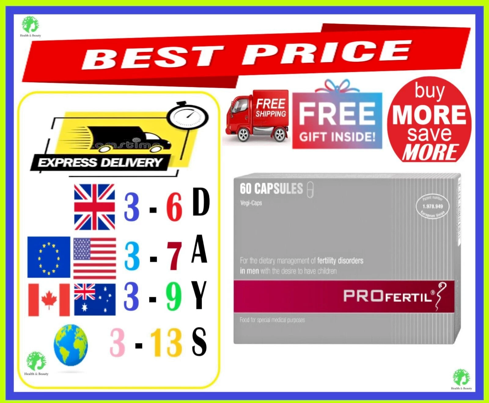 PROFERTIL- 60 Capsules-For Men -Fertility Reproduction-Food Supplement-FREE GIFT