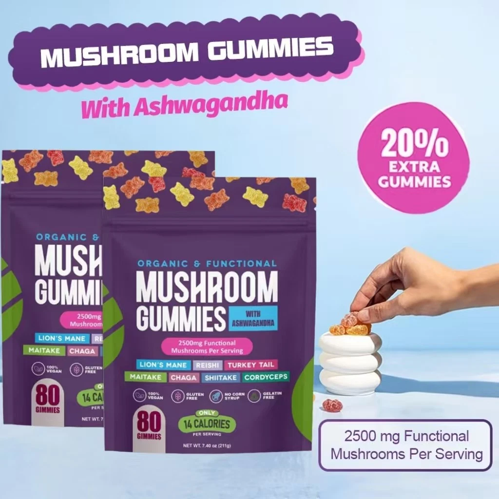 2X Mushroom Gummies Supplement 2500mg with Ashwagandha Functional Mushroom Gummi