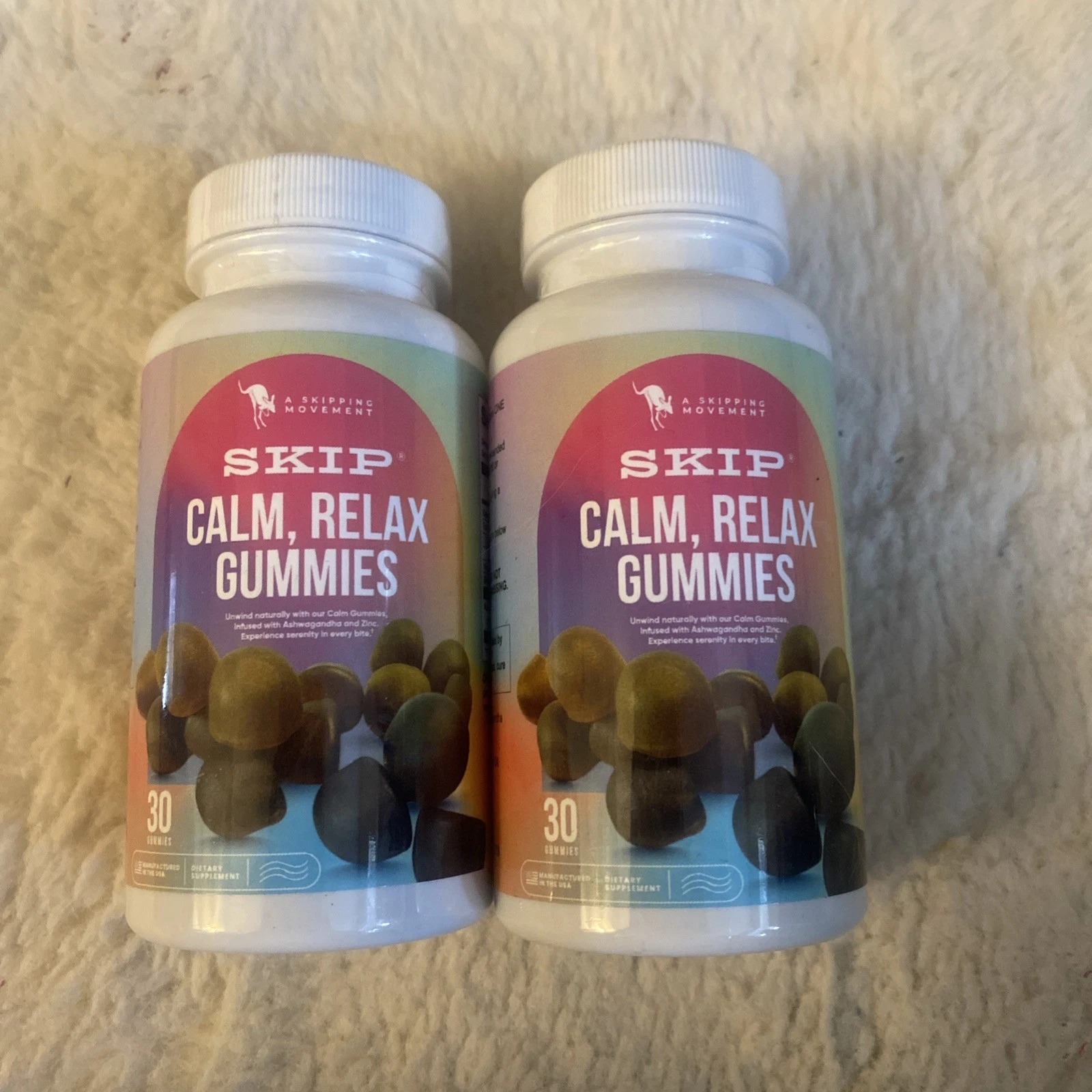 SKIP CALM,RELAX GUMMIES RELIEVE STRESS, ENHANCE MOOD, ENERGY.2MOS