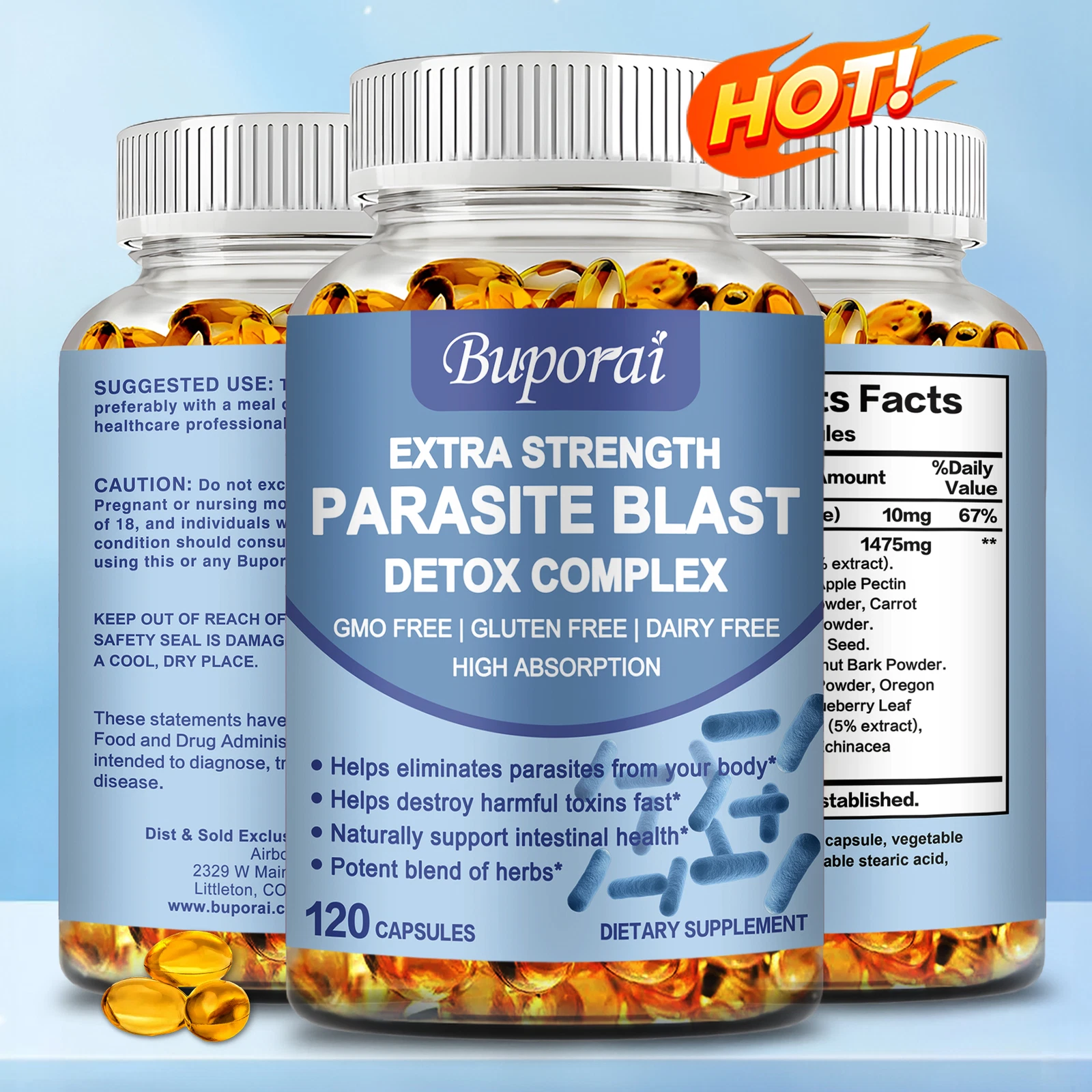 Parasite Blast Detox Complex 1485mg - with Wormwood, Black Walnut Hull, Clove
