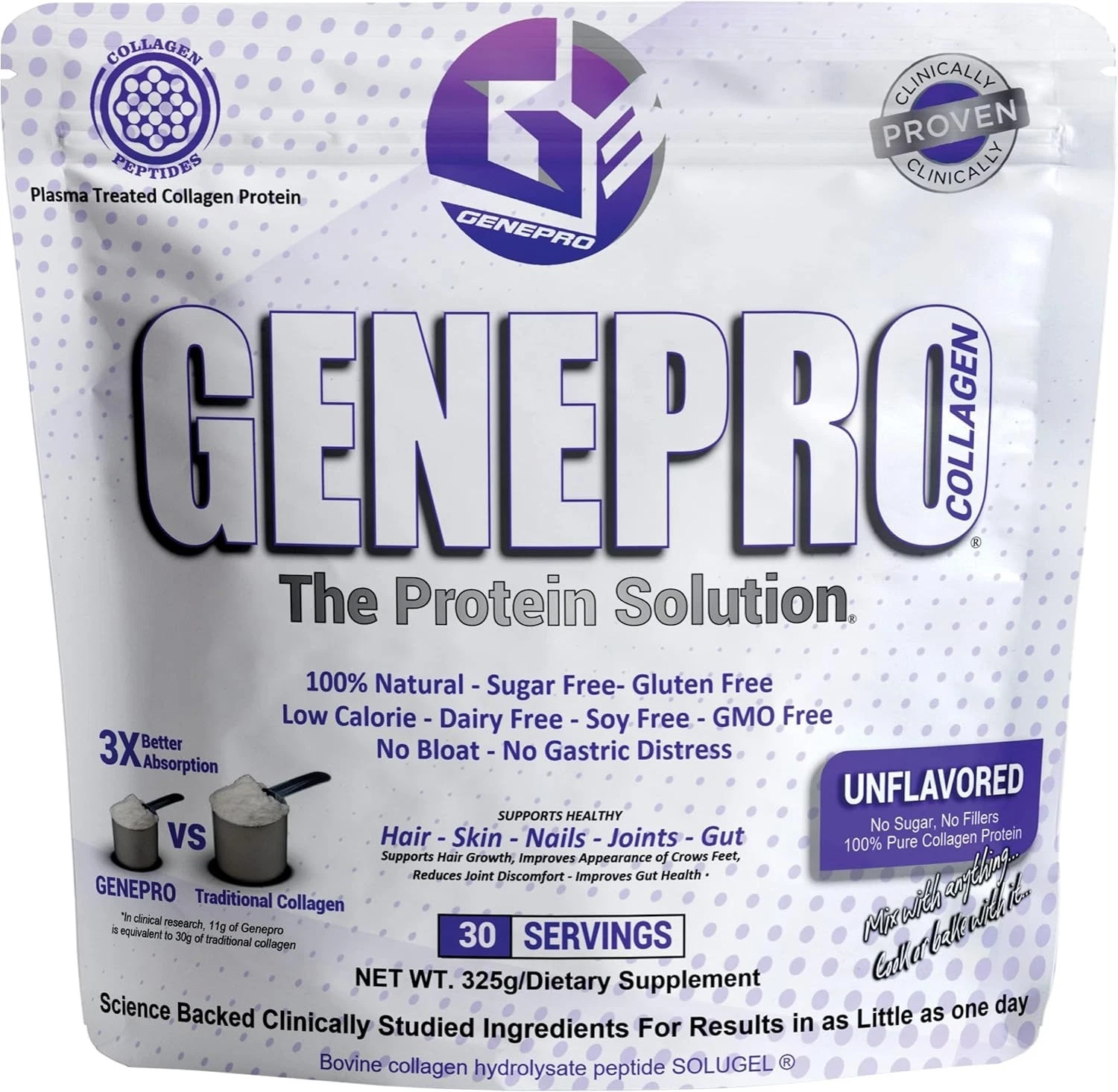 Genepro Protein Powder Unflavoured with Collagen 100% Natural Hair-Skin-Nails