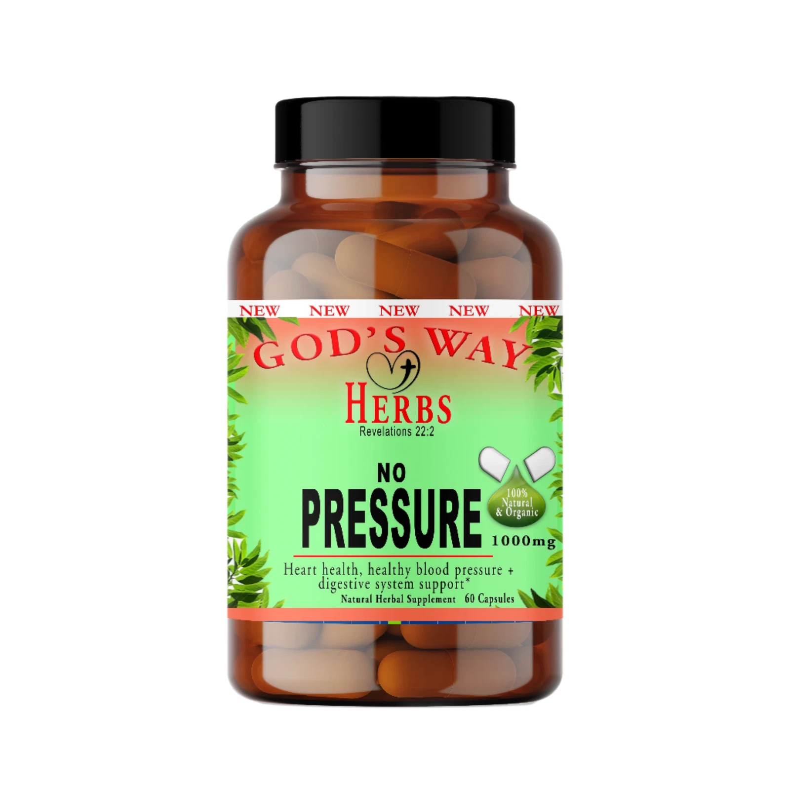 [365334465280] No Pressure (60ct) Dr. Sebi Heart Health Herbal Supplement by God's Way Herbs