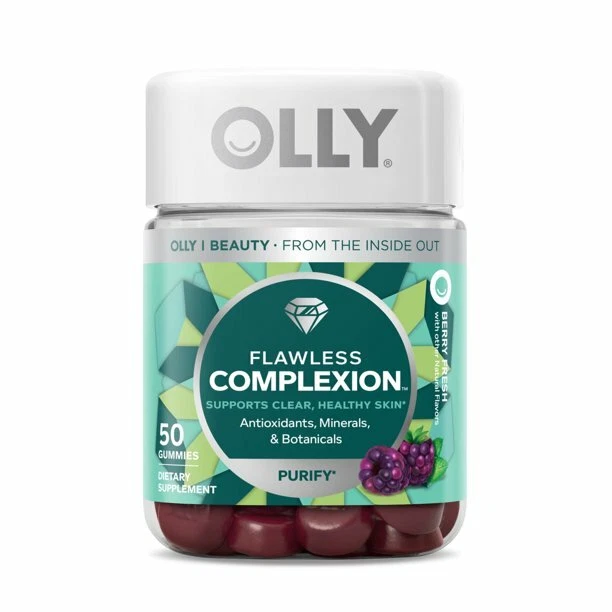 OLLY Flawless Complexion Gummy- Skin Support- Vitamins E- A- Zinc- 50 Ct