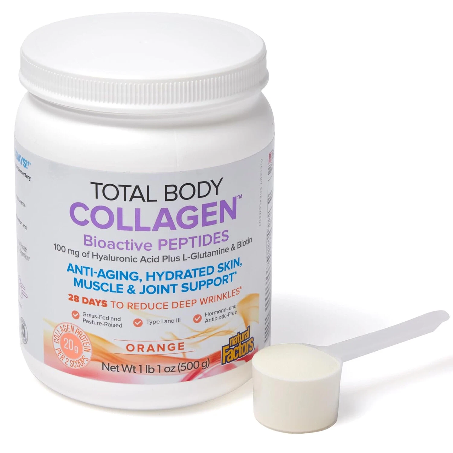 Natural Factors Total Body Collagen Powder,BioactivePeptides,Orange,1lb1Oz
