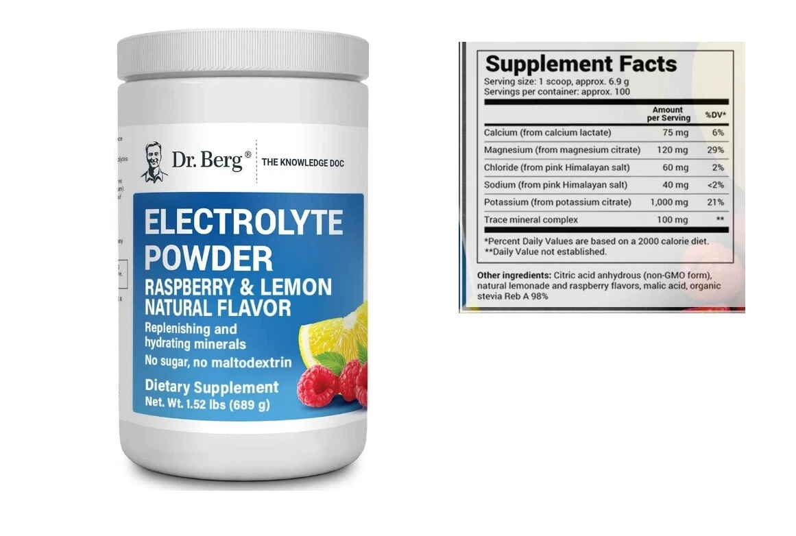 Dr Berg Electrolyte Powder, Raspberry And Lemon Natural Flavor