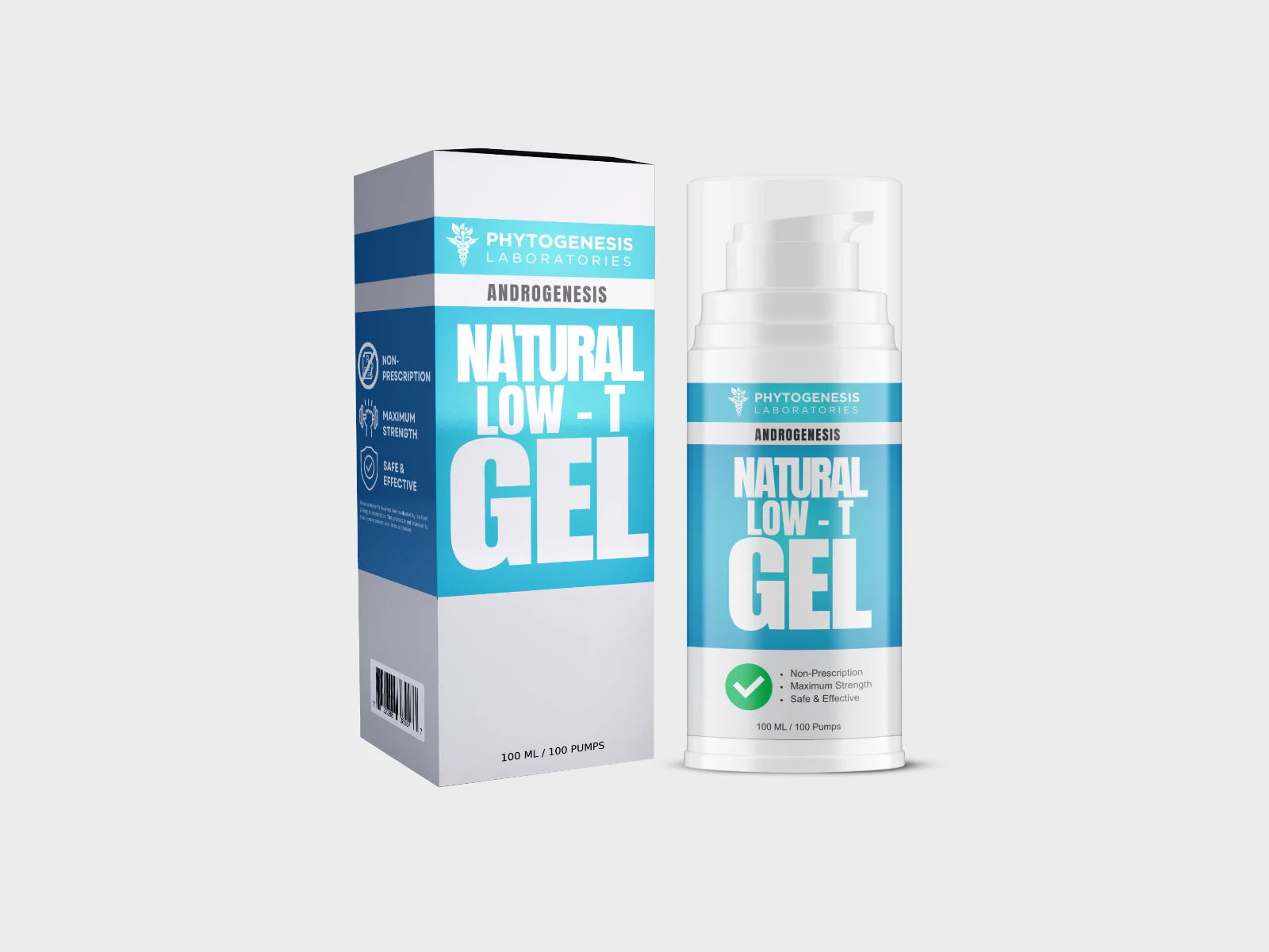 Gel de Soporte Natural Baja-T ANDROGÉNESIS - T Booster para Hombres - Suministro para 1 Mes