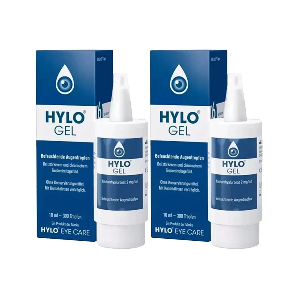 2x Hylo Gel Hyaluronic Lubricating Eye Drops 10ml Ursapharm for Dry Eyes