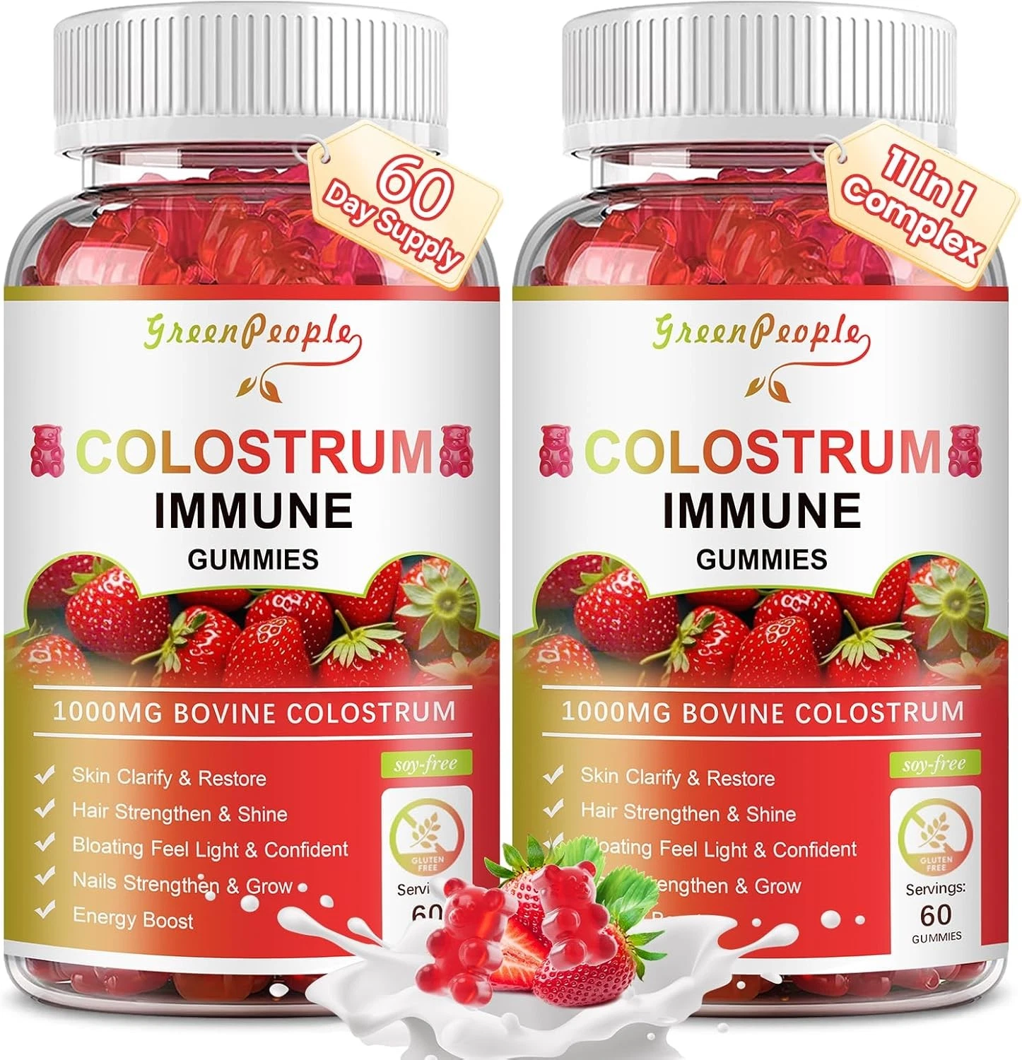 2 Pack Colostrum Gummies, Biotin & Collagen for Women&Men-Hair,Skin,Nails,Immune