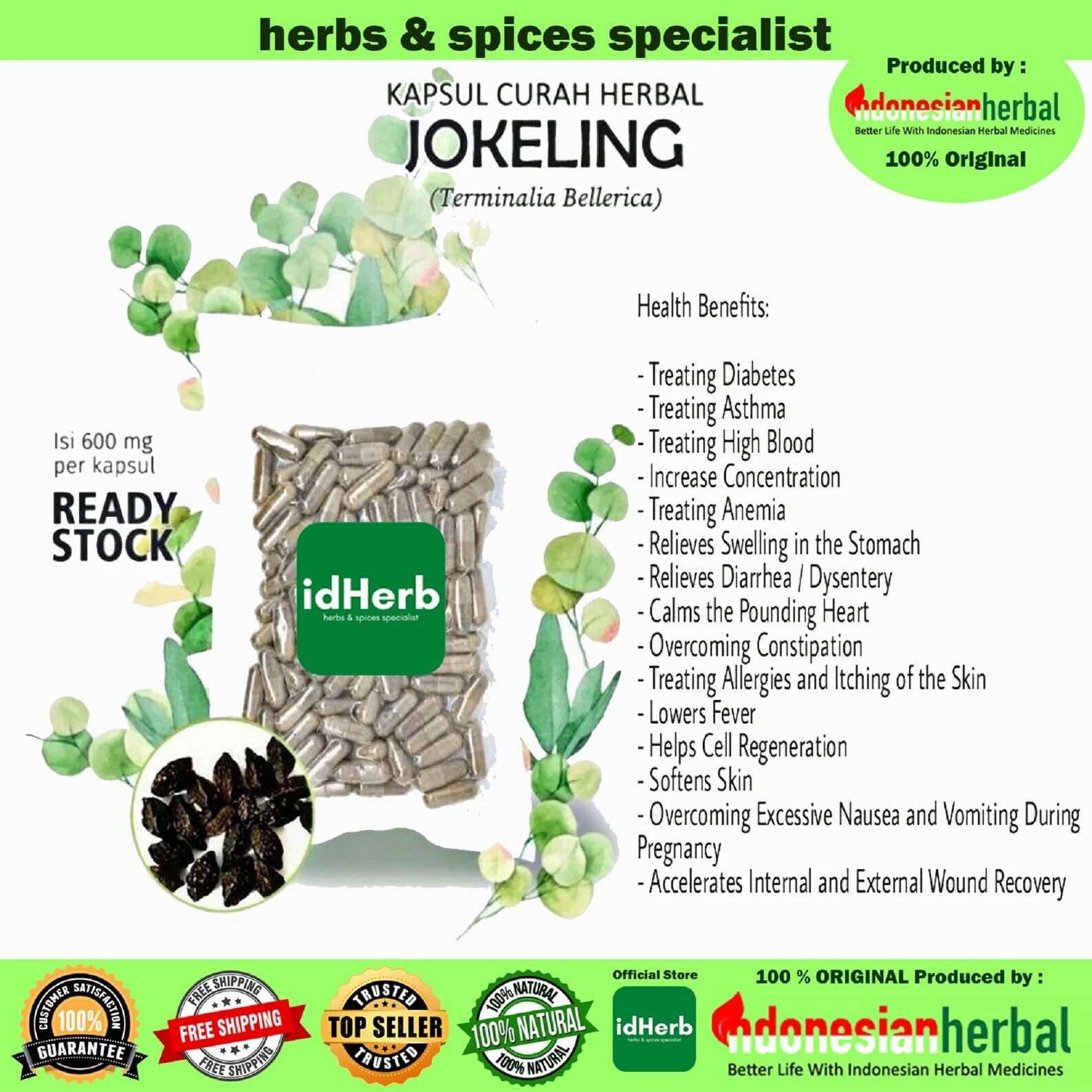 [175790687405] 100-500 CAPSULES Terminalia Bellerica @600mg Herbal Capsules