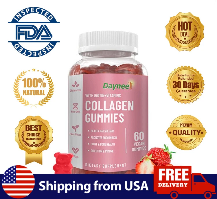 Collagen Gummies Whitening Skin Acne Freckle Smooth Skin Hair Ships From USA