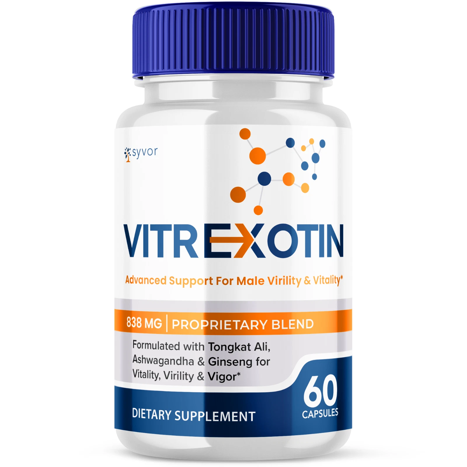 Vitrexotin Male Pills Advanced Vitality Support Formula Supplement, 60 Capsules