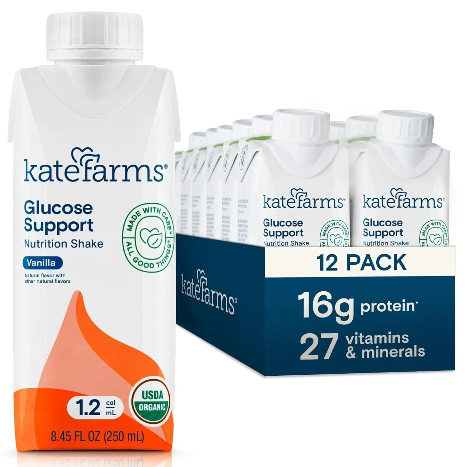 KATE FARMS Organic 1.2 Glucose Support Shake Vanilla 16g Protein 12 PACK
