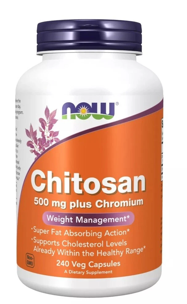 NOW FOODS Chitosan 500 mg plus Chromium - 240 Veg Capsules Exp 11/2027