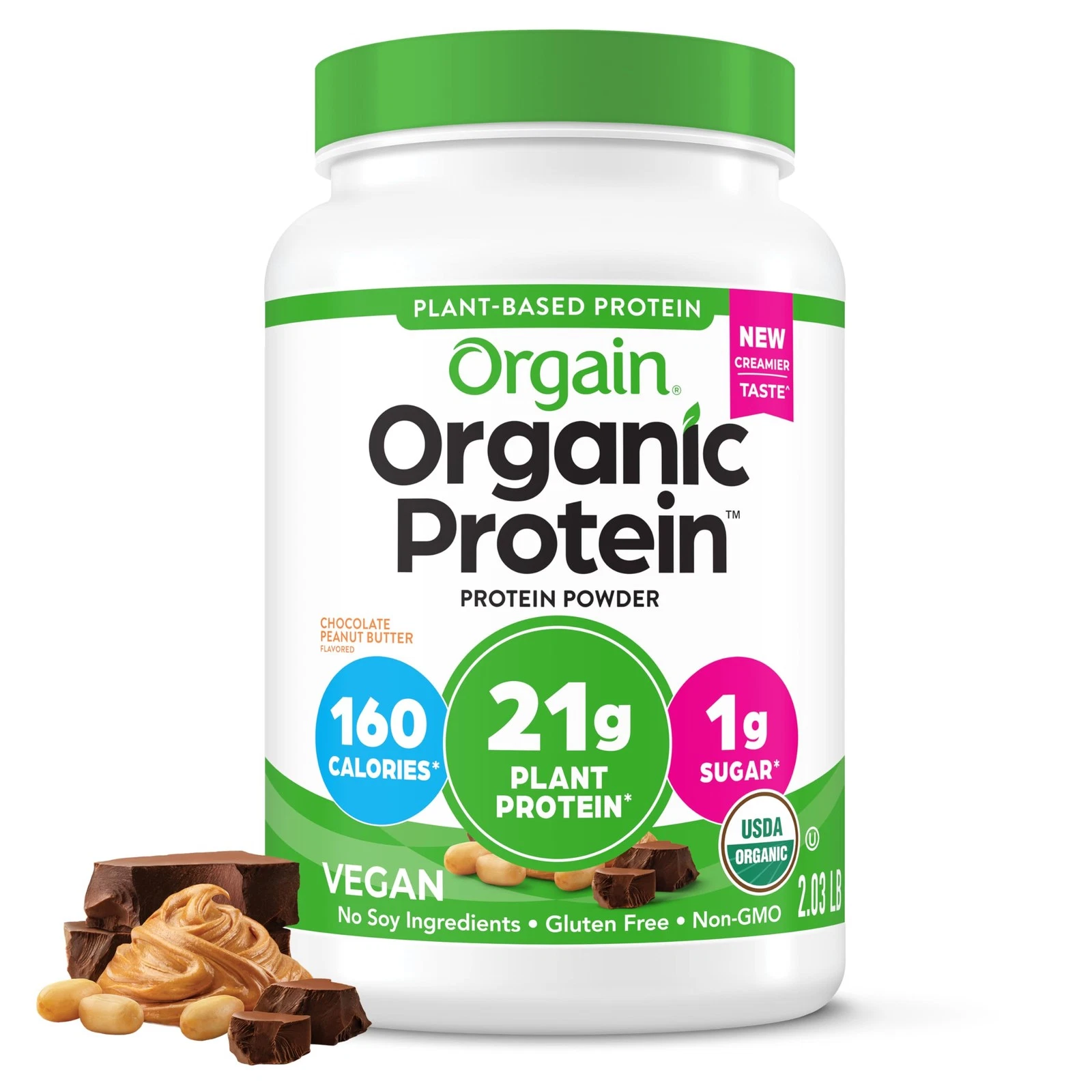 Orgain Organic Protein Powder, Chocolate Peanut Butter, 21g Protein - 2.03 lb