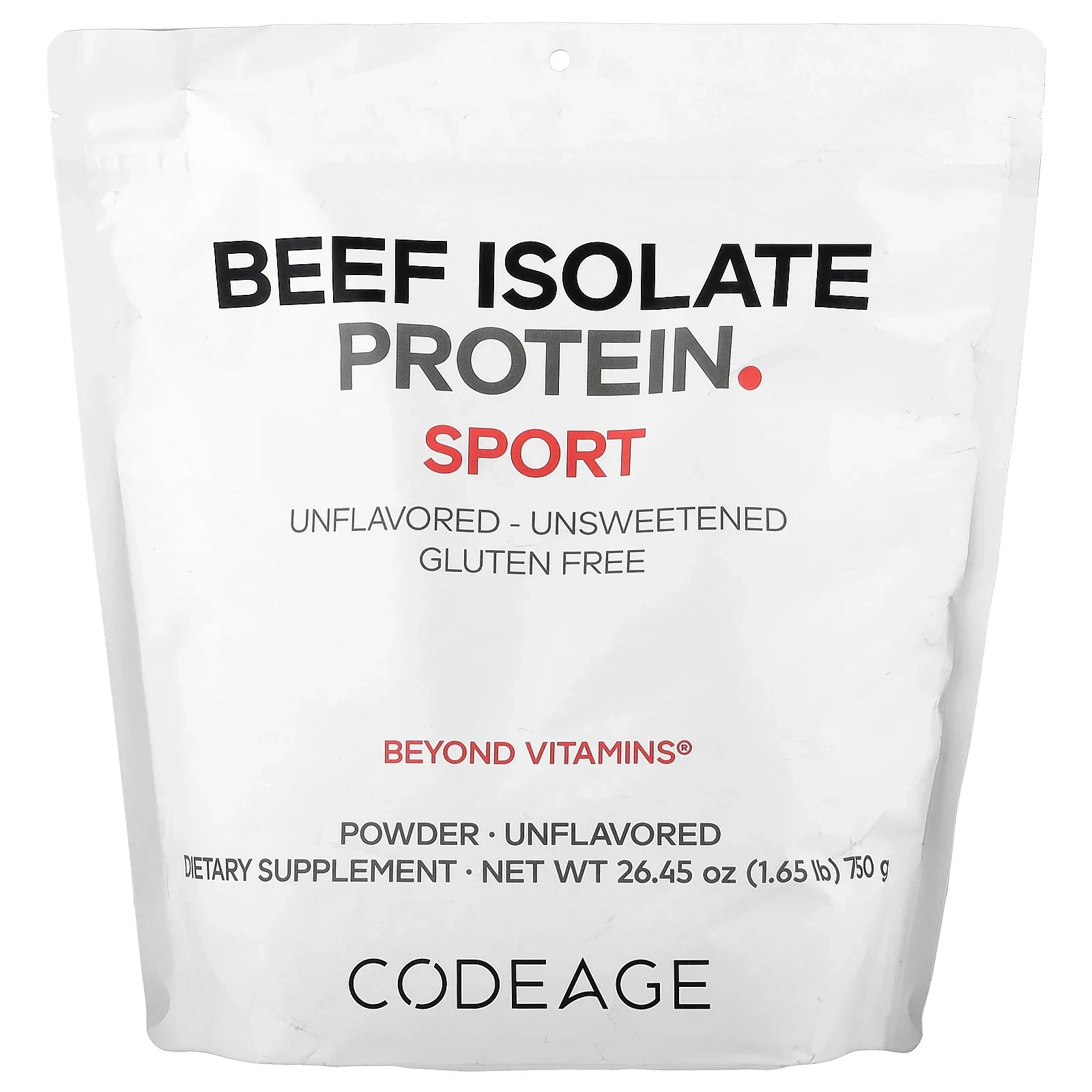 Proteína en polvo aislada de carne deportiva, sin sabor, 1,65 lb (750 g)