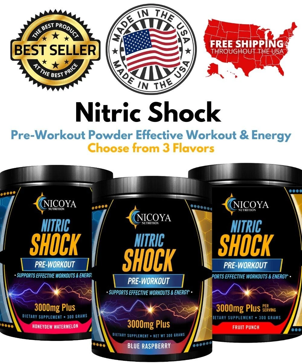 Nitric Shock Pre-Workout 3000mg + | Energy, Performance & Focus -Try 3 Flavors