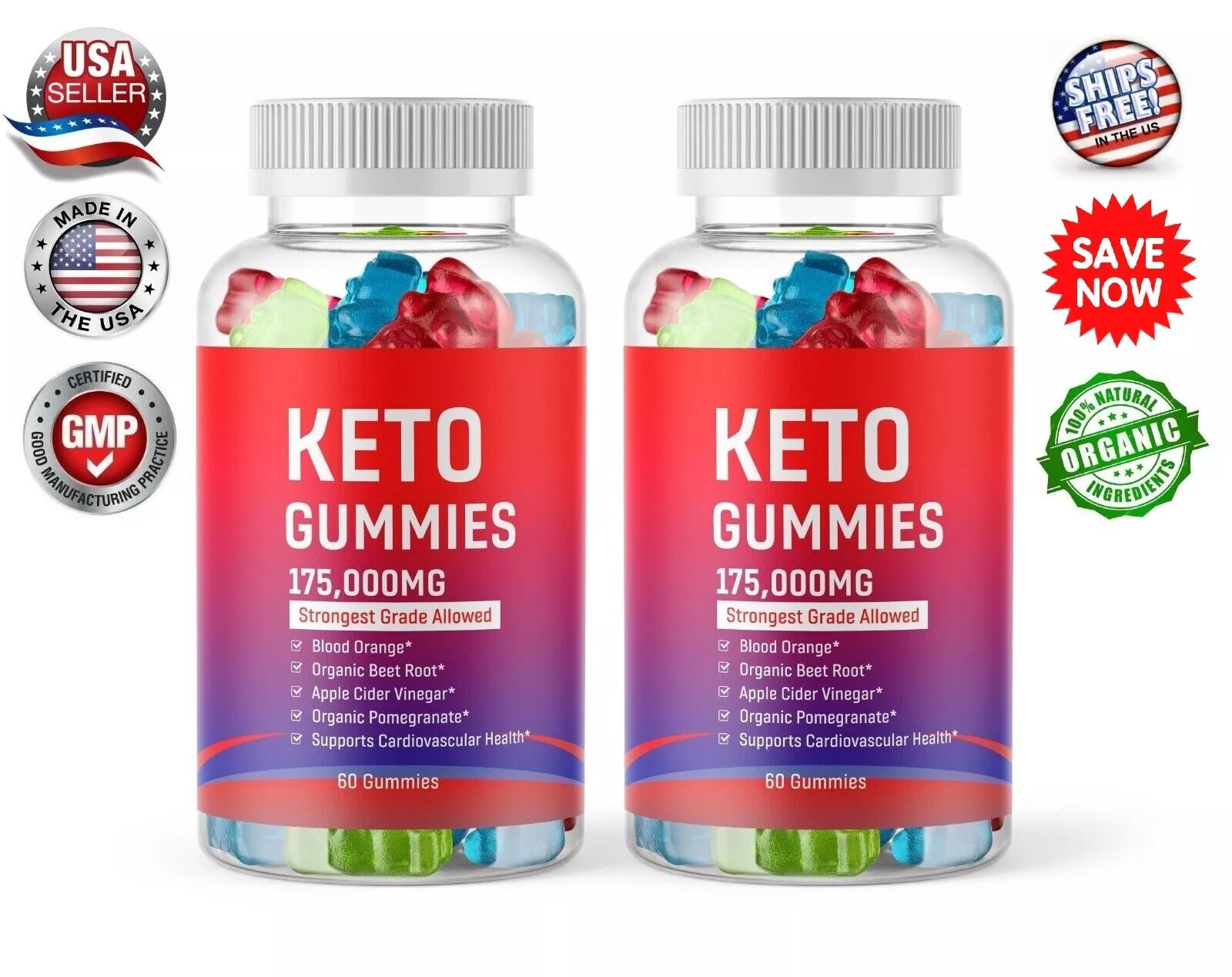 2 x Keto Slimming Gummies 175,000mg Apple Cider Vinegar ACV Weight Loss 60 USA