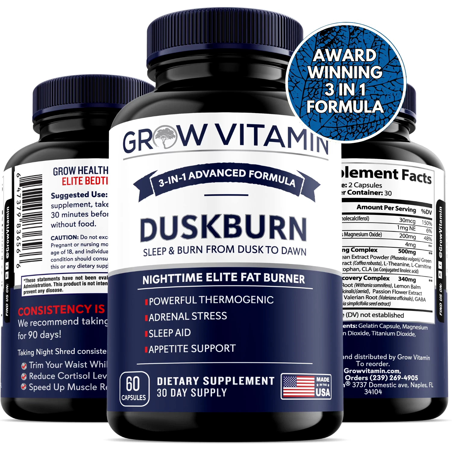 Burn-XT Thermogenic NIGHT-TIME Fat Burner Weight Loss Supplement by Grow Vitamin