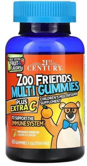 21st Century Zoo Friends Kids Multi Gummies, Extra C, Fruit, Immune 60