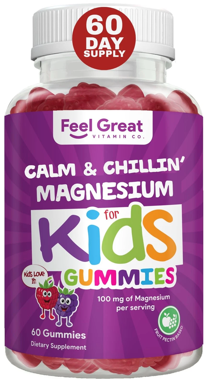 Calm Magnesium Gummies for Kids - 60 Count Magnesium Citrate Supplement