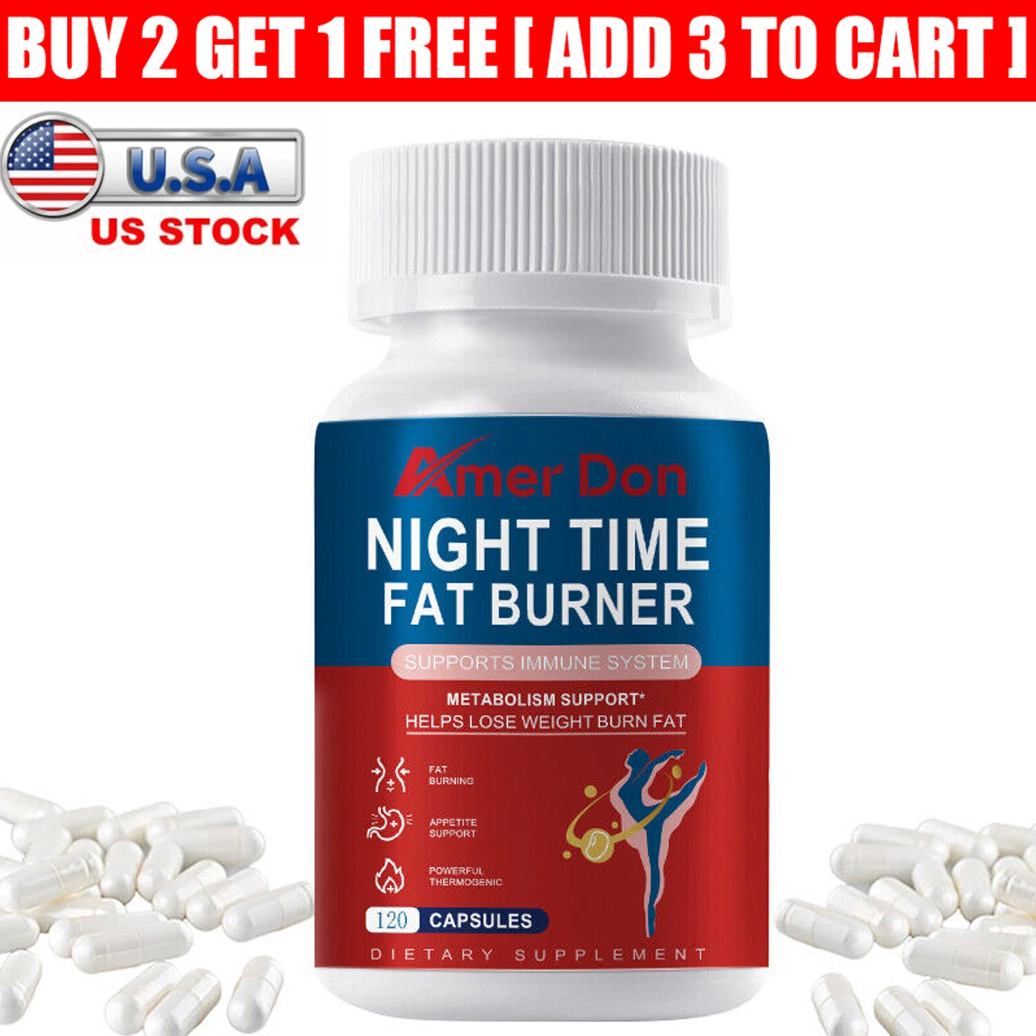 120Pcs Night Time Slimming Capsules Burning Fat Weight Loss Management Pills