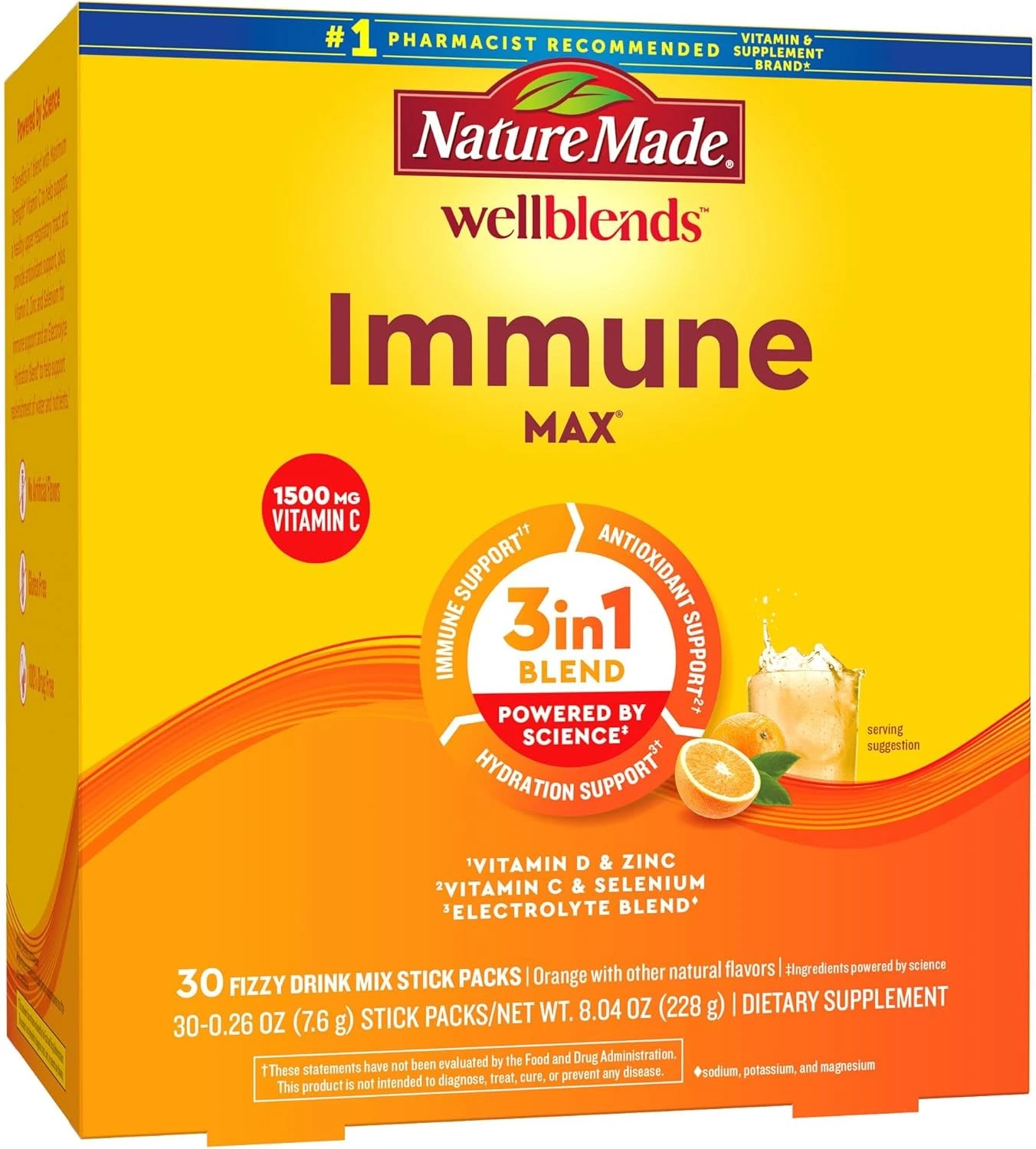 Nature Made Wellblends ImmuneMAX Fizzy Drink Mix, Vitamin C 1500mg, Zinc 15...