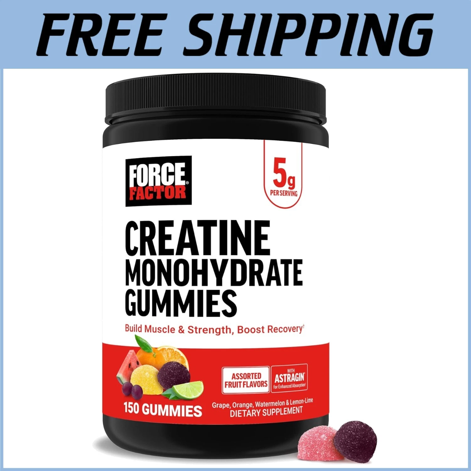Third-Party Tested Creatine Gummies with 5g Dose - Made in the USA, 150 Count
