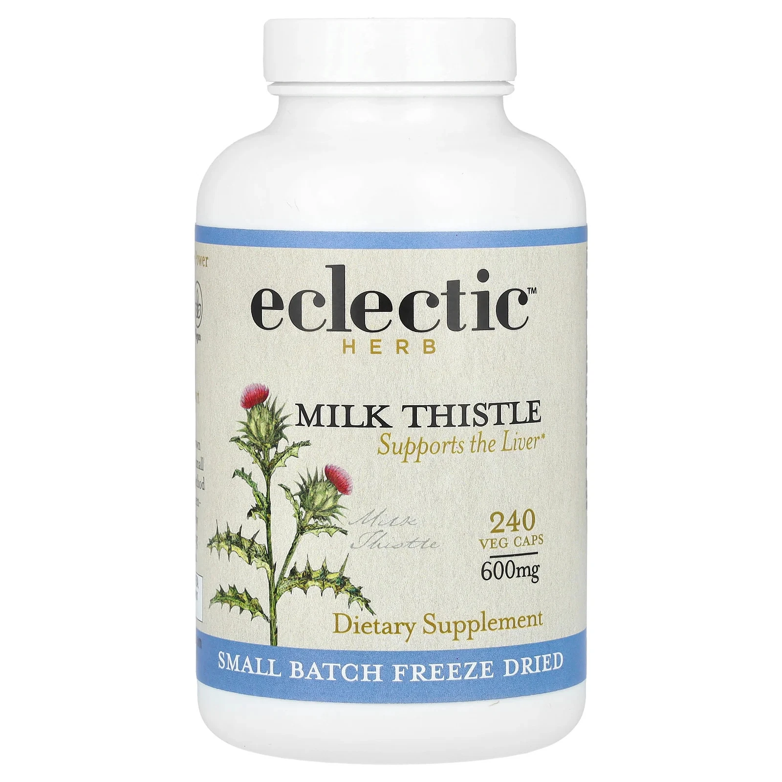 Eclectic Institute Milk Thistle 600 mg 240 Non-GMO Veg Caps Dairy-Free,