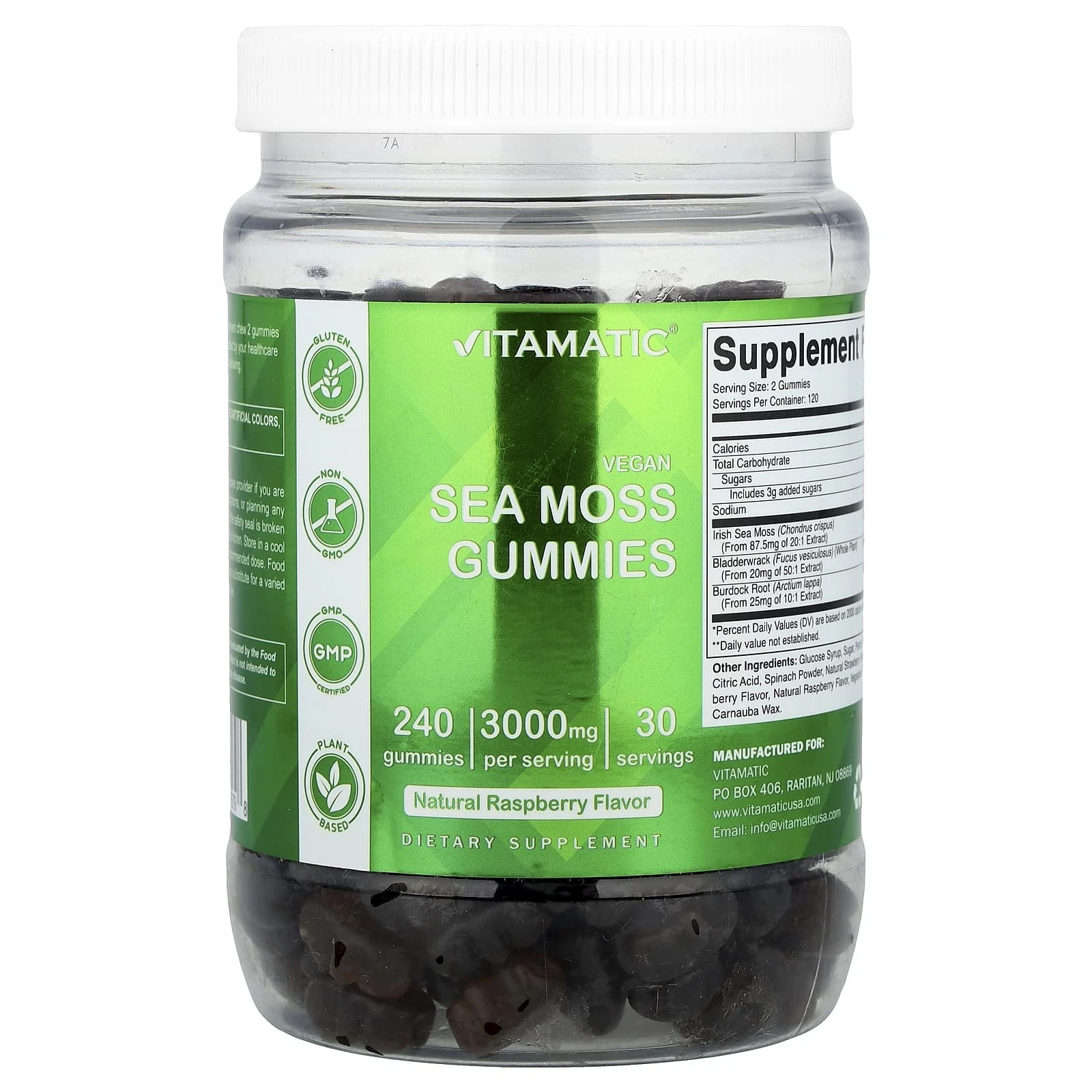 2 X Vitamatic, Vegan Sea Moss Gummies, Natural Raspberry, 240 Gummies