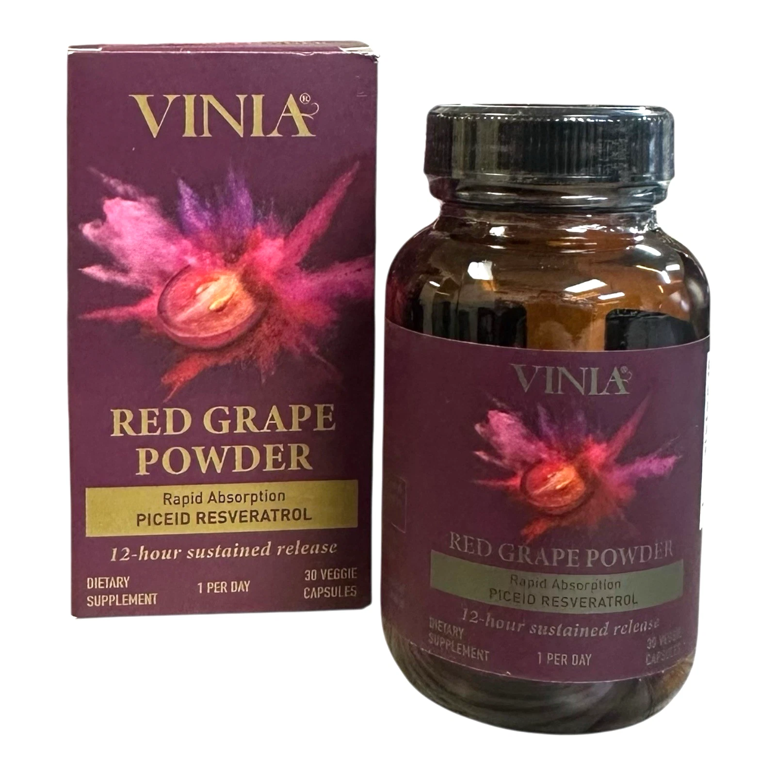 [157075587448] Vinia Red Grape Powder Rapid Absorption Piceid Resveratrol 12-Hour Sustained