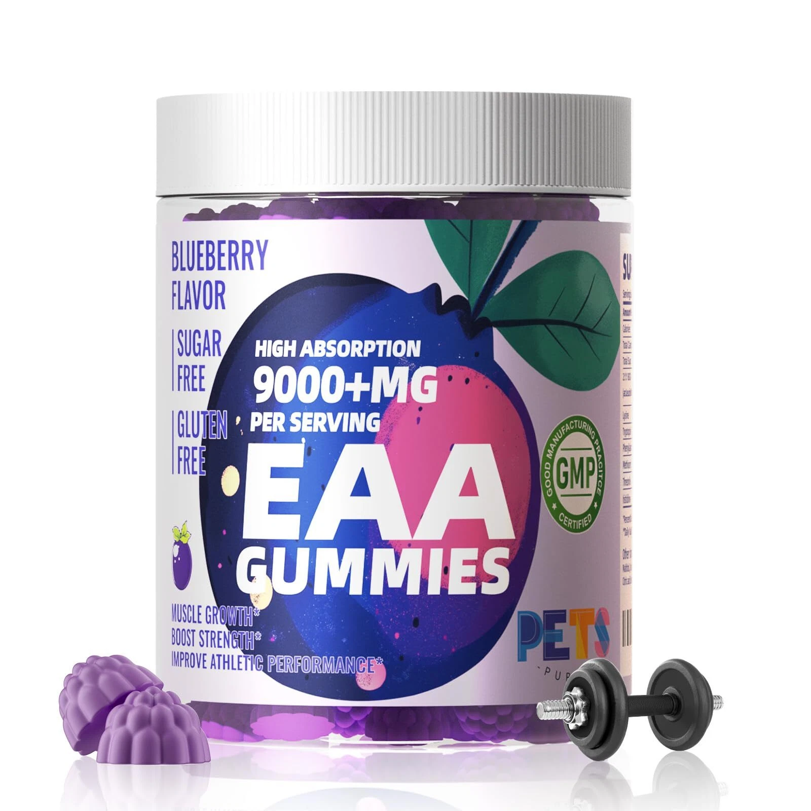 Pets Purest EAA Gummies 120 Gummies BlueberryEssential Amino Acids - All 9 Es...