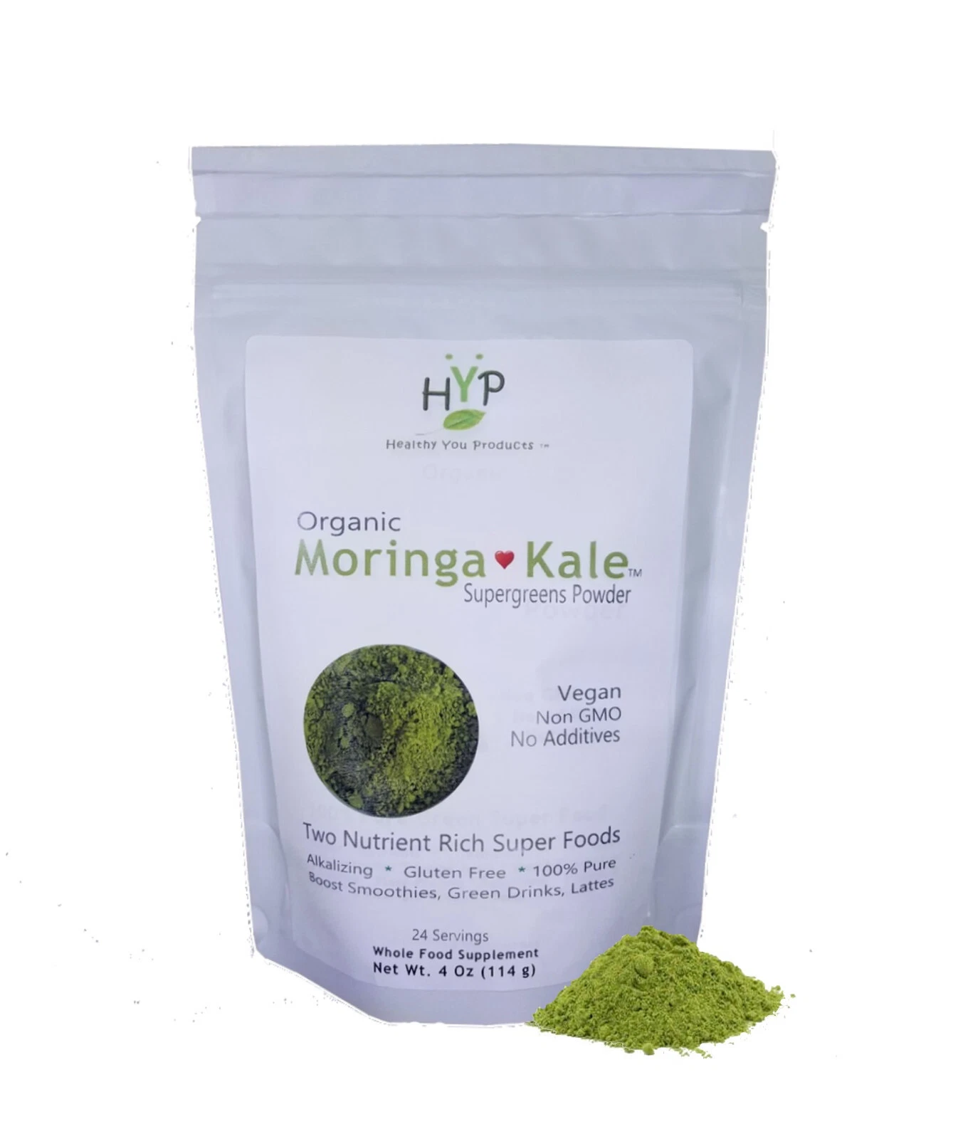 ORGANIC MORINGA & KALE SUPER GREENS POWDER - Premium Non GMO Ready to Use 4 oz