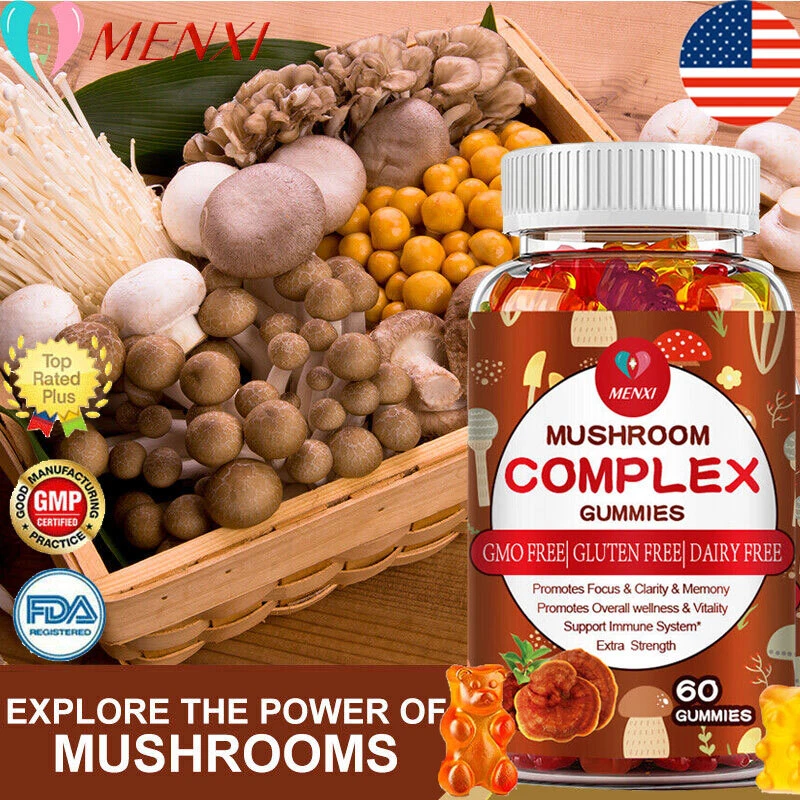 Mushroom Extract Complex Gummies Lions Mane Chaga Reishi Focus Memory Immunity
