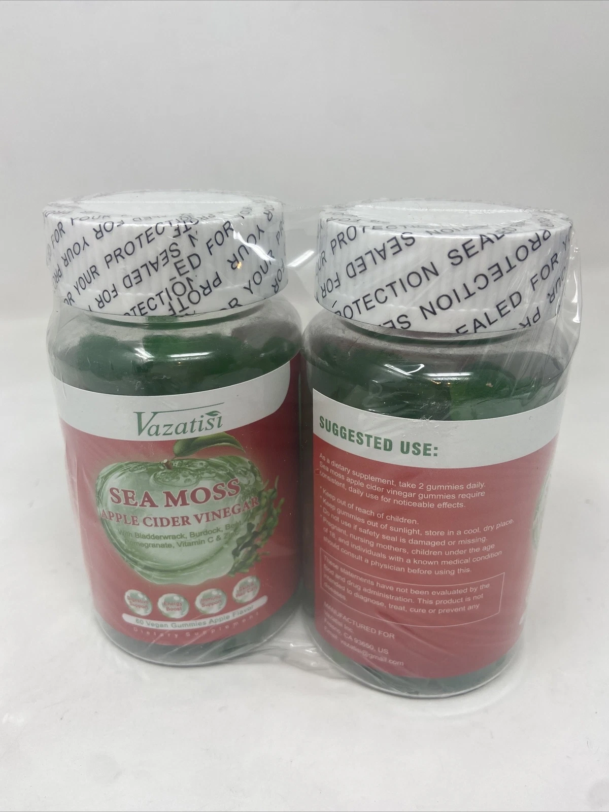 Vazatisi Sea Moss APPLE CIDER VINEGAR 2-Pack 60 Gummies Each Immune & Energy