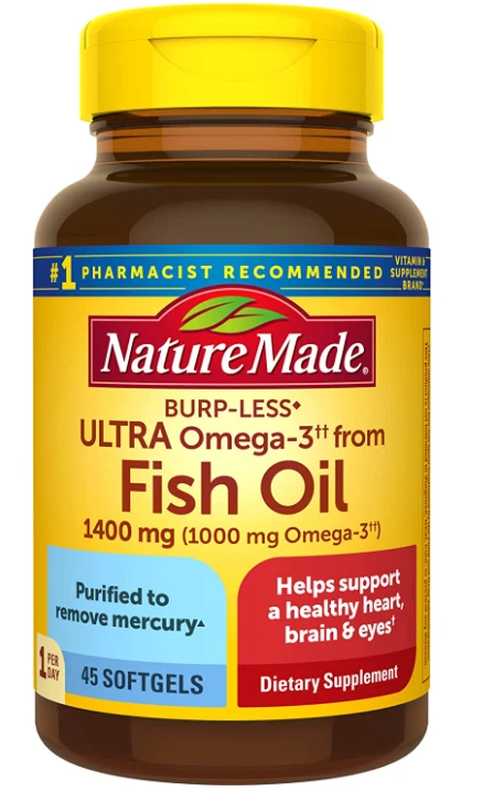 2PK Nature Made Ultra Omega-3 Burpless Fish Oil 1400mg, 45 Softgels 031604026974