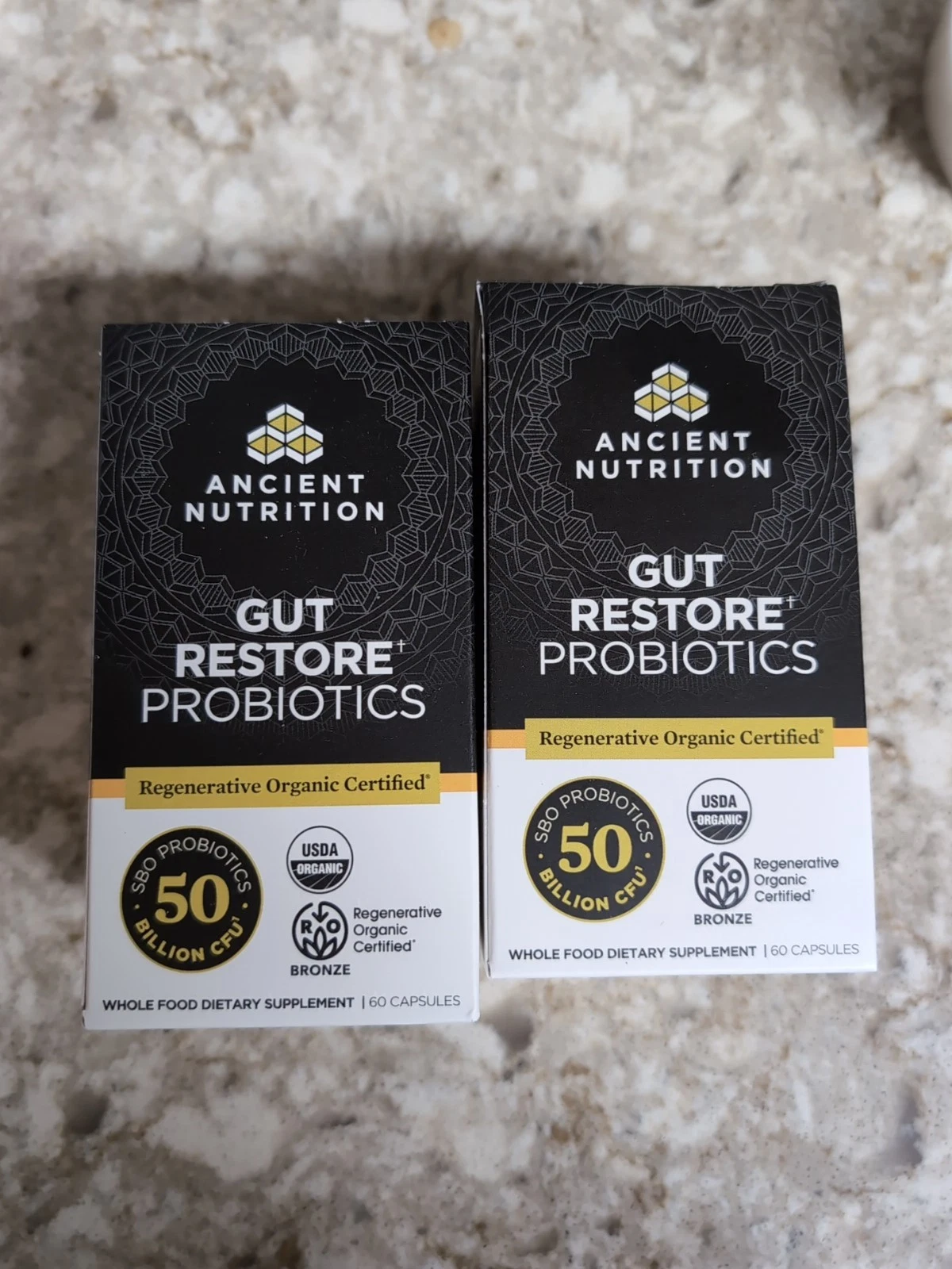 2 New Ancient Nutrition Gut Restore Probiotics - 60 Capsules Each Box Exp. 07/26