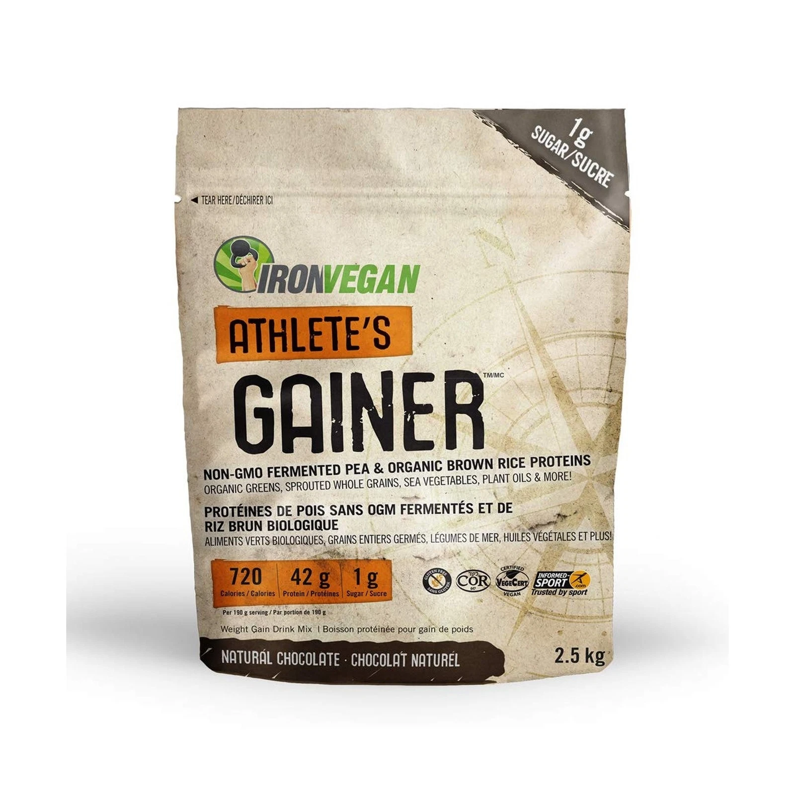 IRONVEGAN Gainer Chocolate Protein Powder, 2500 GR 5.51 Pound (Pack of 1)