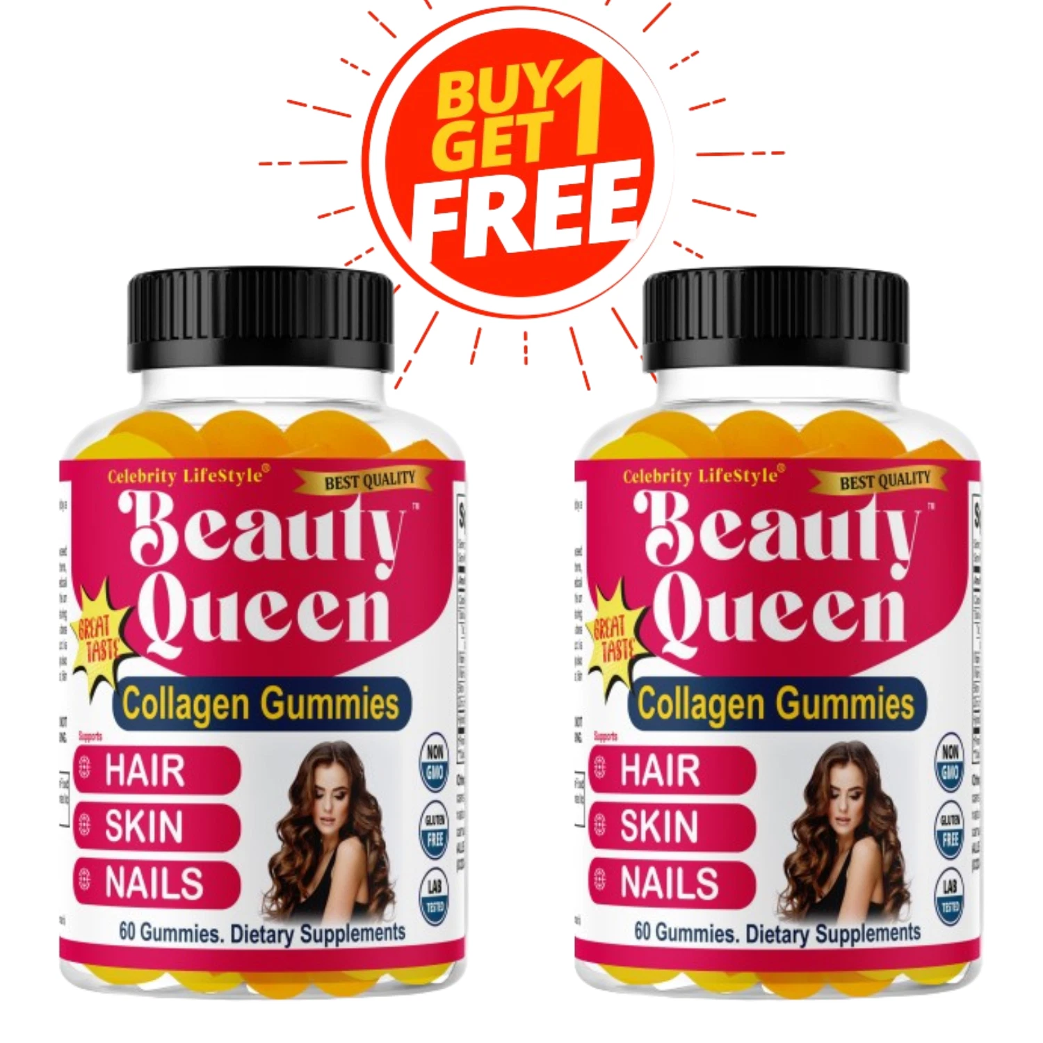 Hair Skin Nails Beauty Gummies, Hair Growth, Strong Nails, and Radiant Skin- 60