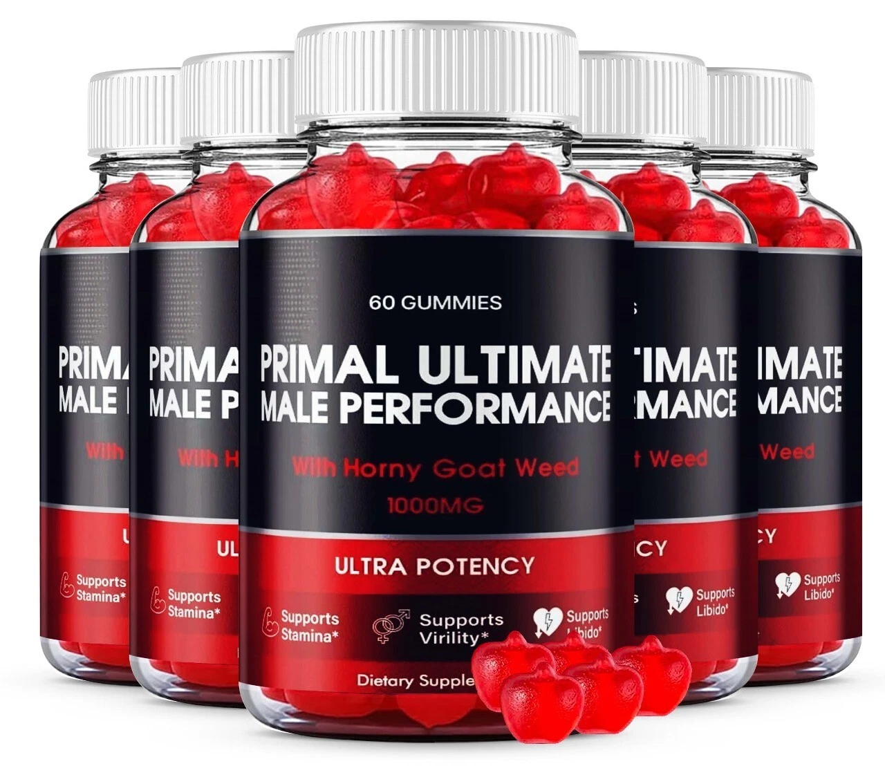 (5 Pack) Primal Ultimate Male Performance Gummies, Enhancement Gummy for Men