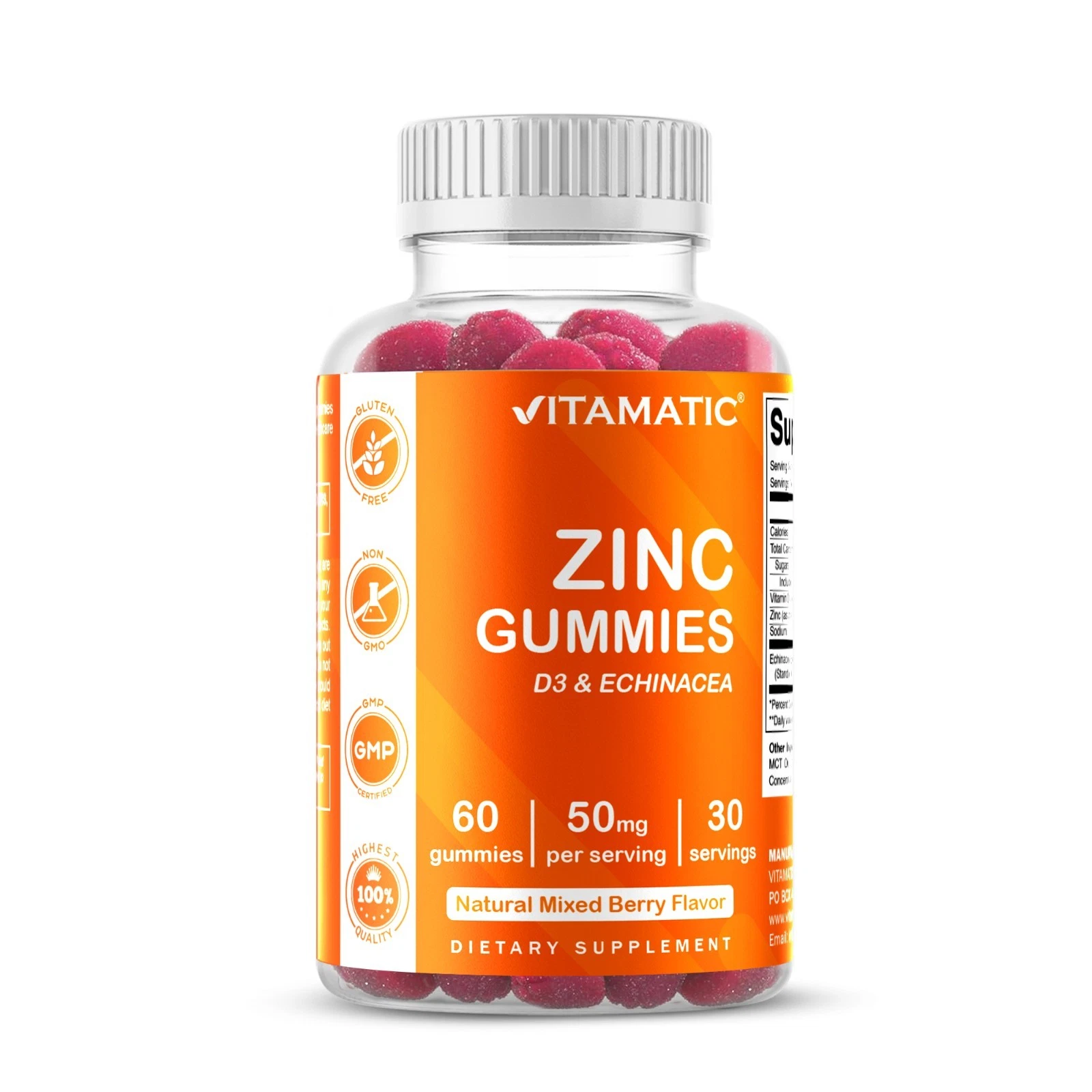 Vitamatic Zinc 50mg Gummies - 60 Vegan Gummies - Gluten Free