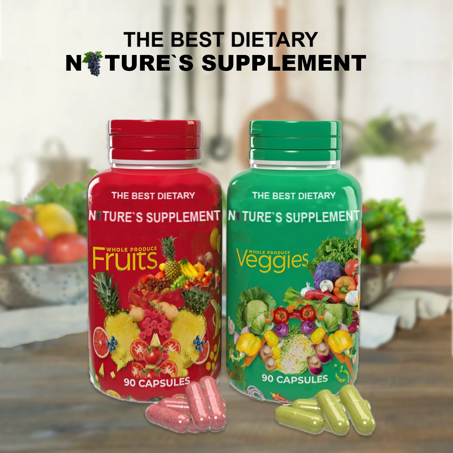 Fruits and Veggies Supplement 90 Fruits & 90 Veggies Caps -Whole Food Supplement