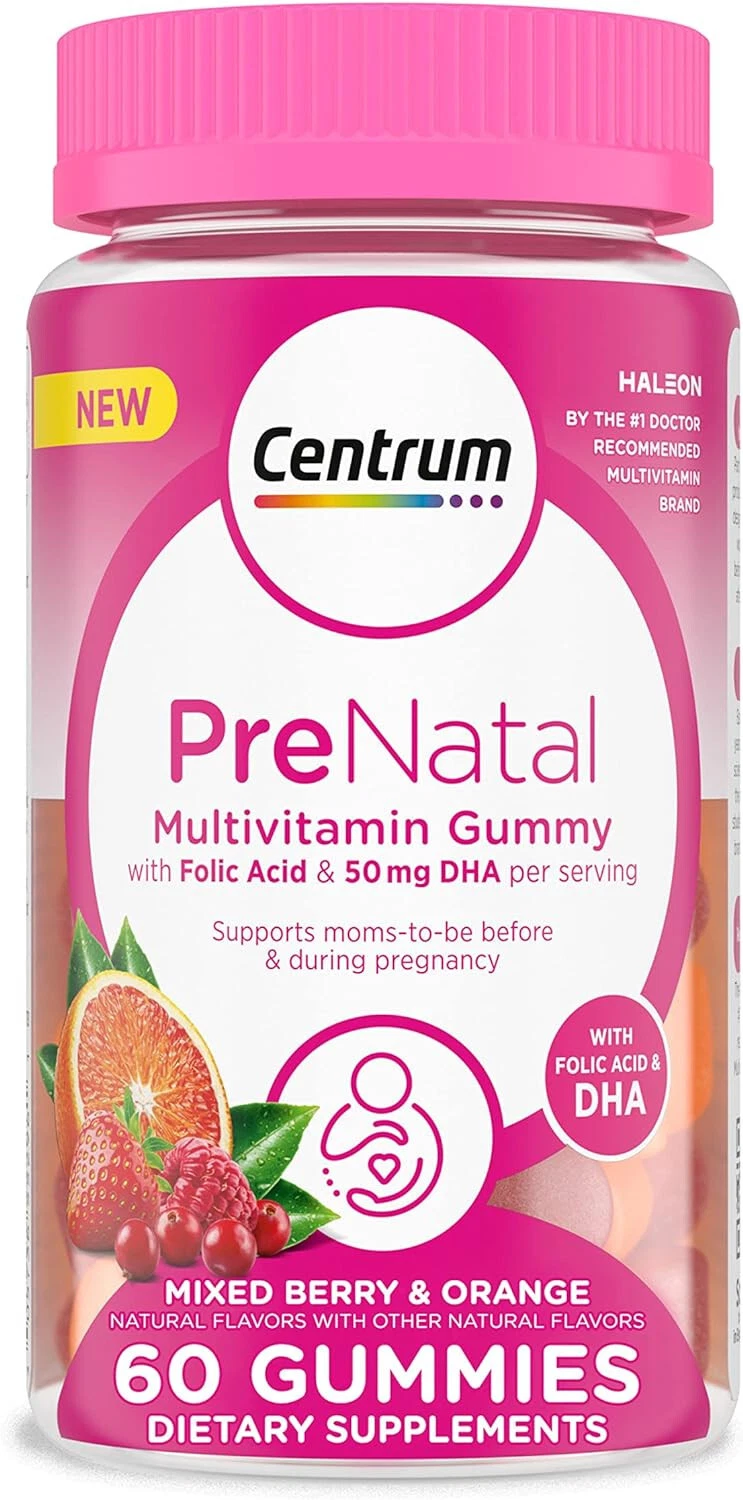 Centrum Prenatal Multivitamin Gummies DHA Folic Acid Pregnancy Support 60 Count