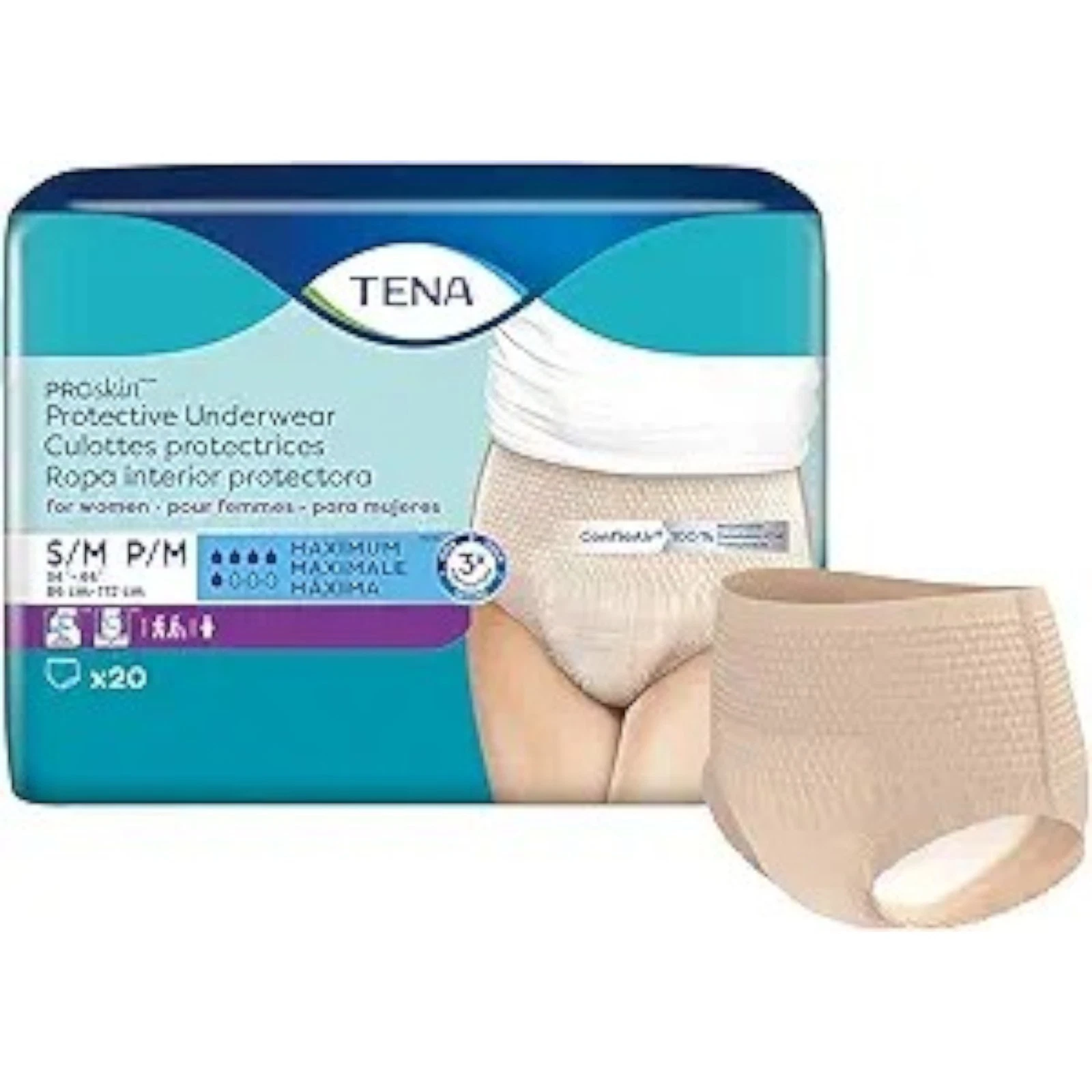 TENA ProSkin Protective Incontinence Underwear for Women, Small/Medium, 20 Count