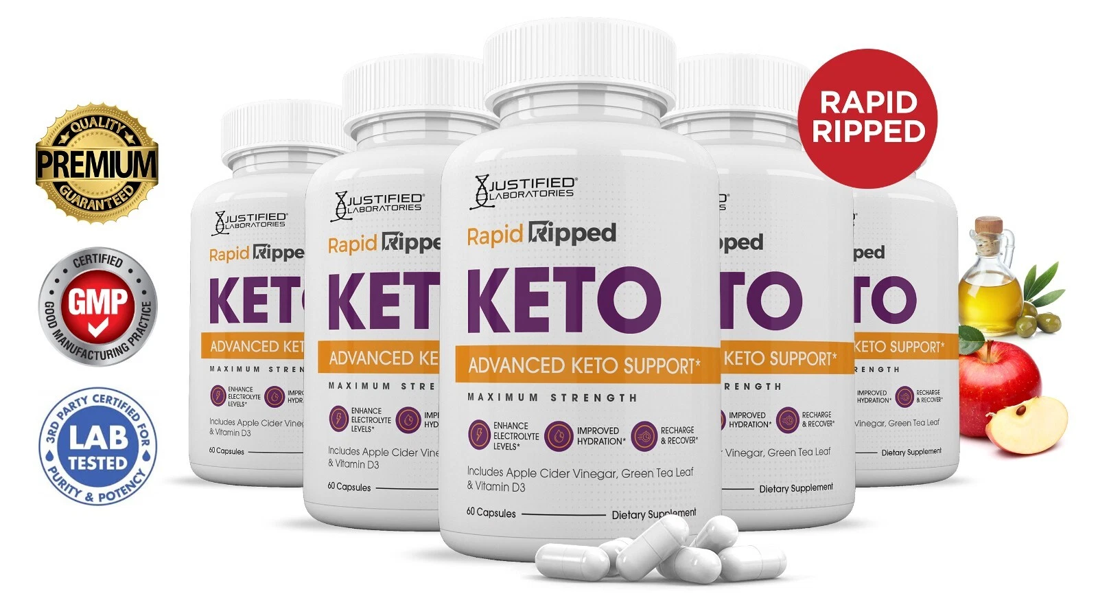 Rapid Ripped Keto ACV Extreme Pills 1675 MG Stronger Thn Gummys Keto Support 5Pk